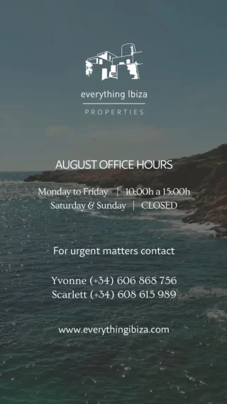 📣 August Office Hours UpdateFor the month of August we’ll be open Monday to Friday from 10:00 to 15:00.Plan your visit accordingly and thank you for your understanding! 🌞 📅 Regular hours will resume in September. For urgent matters, contact:Yvonne (+34) 606 868 756Scarlett (+34) 608 615 989